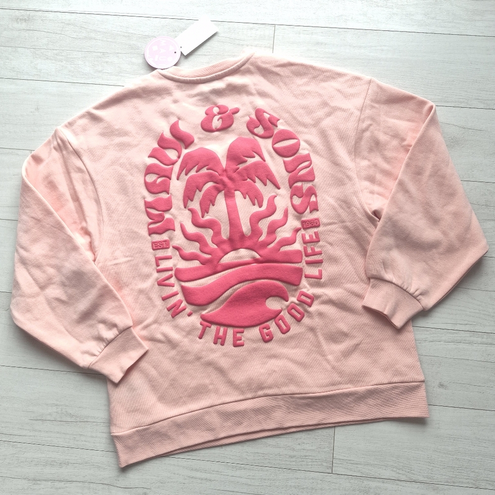 MAUI & SONS NEW Livin' The Good Life Retro Puff Print Crewneck Sweatshirt